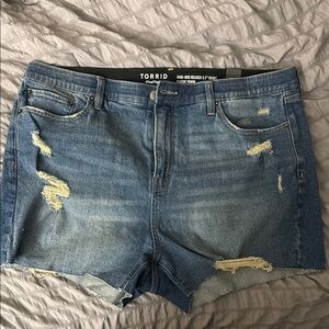 Torrid Blue Distressed Jean Shorts Raw Hem